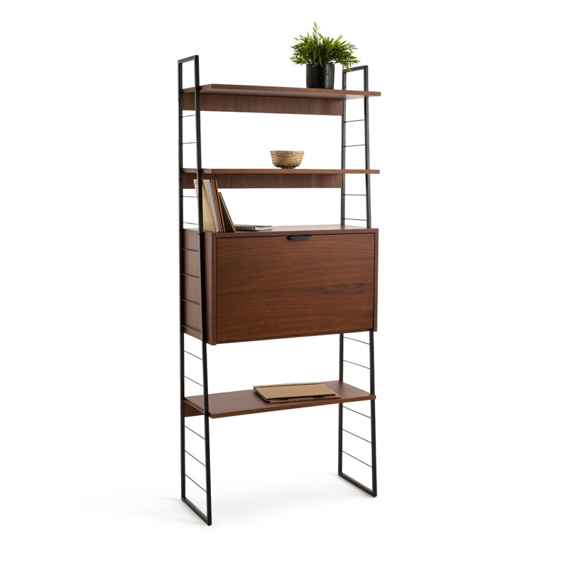 Watford Vintage Metal & Walnut Veneer Secretary Shelf Desk by La