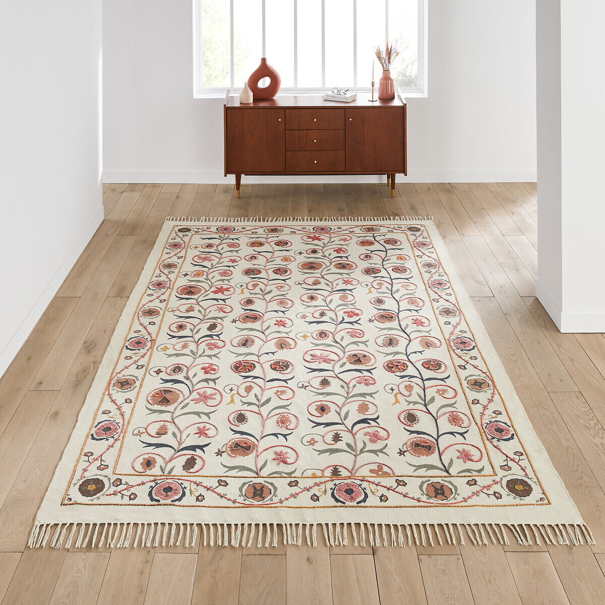 Aristis Floral 100 Cotton Flat Woven Rug by La Redoute