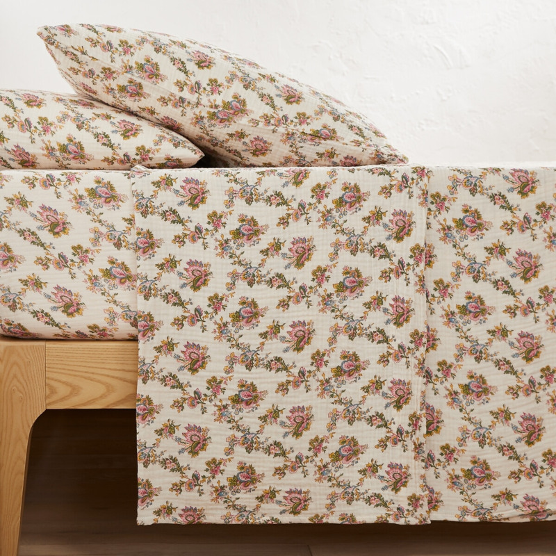 Yemi Floral 100 Cotton Muslin Flat Sheet by La Redoute