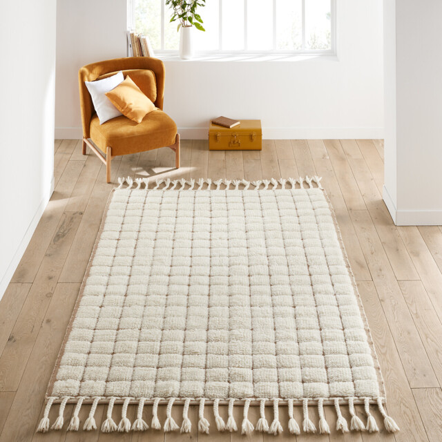 Dredded Rug Ladama Checkered Fringed Wool Rug by La Redoute | uFurnish.com