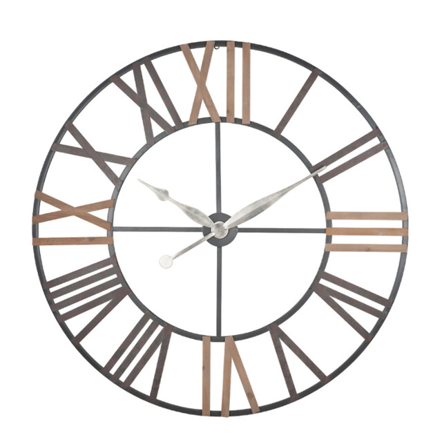 120cm Antique Grey Metal and Wood Round Wall Clock by La Redoute ...