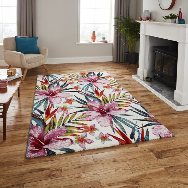 Hibiscus Rug Tropical Hibiscus Floral Print Rug by La Redoute | ufurnish.com