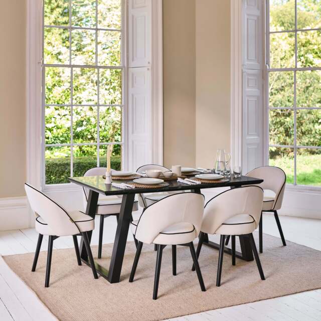 Atlas 160cm Black Marble Veneer Dining Table Set - 6 Seater - Marilyn ...