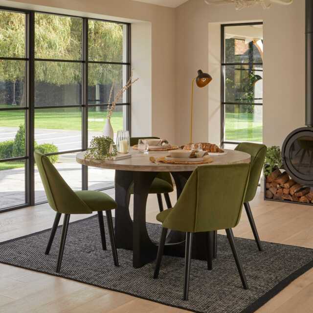 Jade Mango Wood Round Dining Table Set - 4 Seater - Freya Fern Green ...