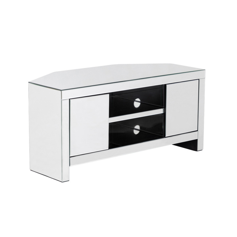 Silver Mirrored Glass Corner TV Unit Malmo Lifestyle Furniture by