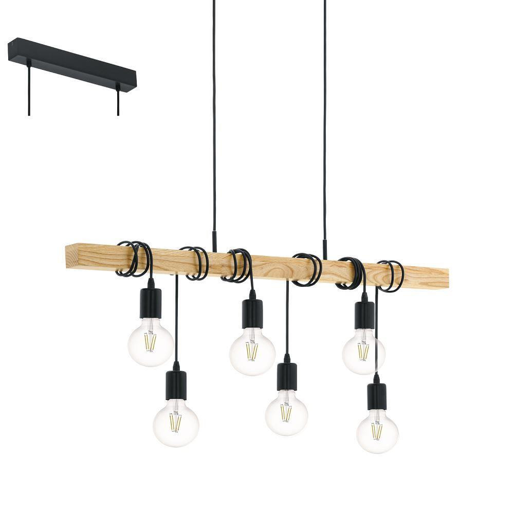 Eglo Rope Eglo 95499 Townshend 6 Light Rope Light Ceiling Light With Wooden Bar ...
