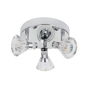 Searchlight 6363CC Dimmable 3 Light LED Spotlight With Round Plate In Chrome With Clear Shade
