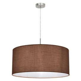Eglo 31576 Pasteri One Light Ceiling Pendant Light In Satin Nickel With Taupe Fabric Shade -D: 530mm