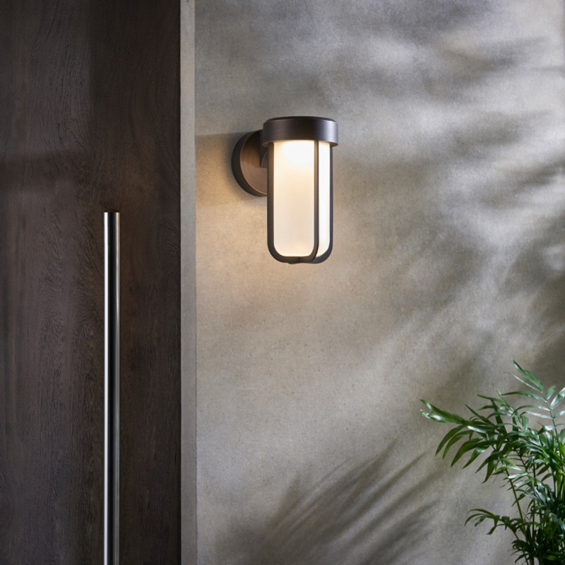 Contemporary Led Wall Light In Brushed Bronze And Frosted Glass Ip44 Medium 8d0e91a4 