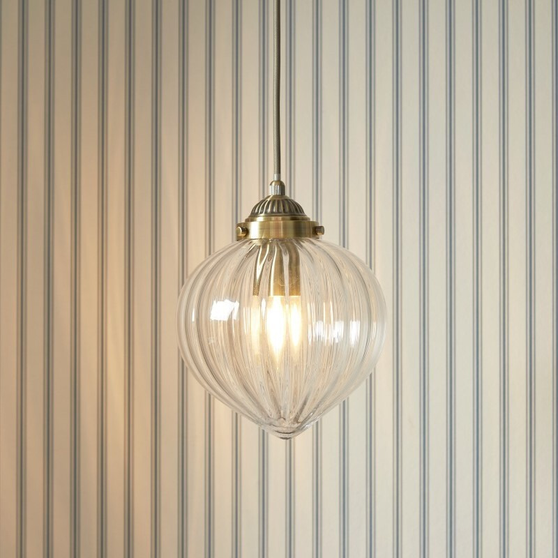 Laura Ashley Whitham Bathroom IP44 Antique Brass & Ribbed Glass Flush Ceiling Light