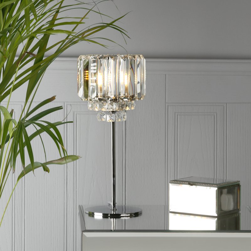 Laura Ashley Vienna Crystal Glass Table Lamp In Polished Chrome