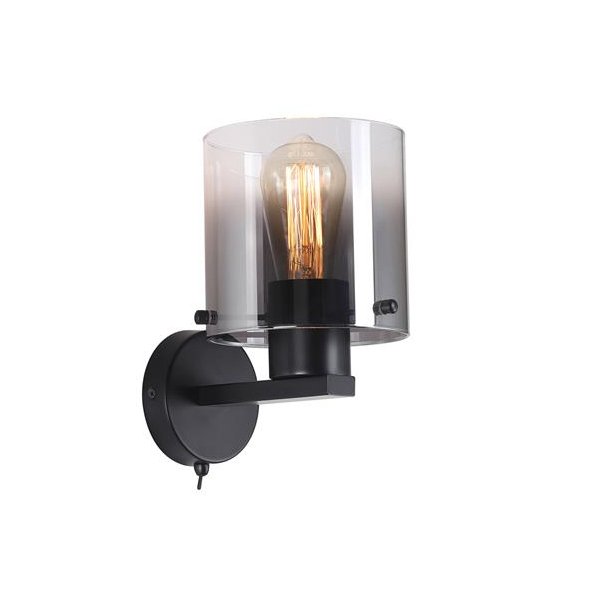 Searchlight Sweden Wall Light In Matt Black Finish With Smoked Glass ...