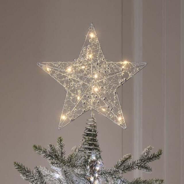 Beaded Silver Star Micro LED Christmas Tree Topper by Lights4fun ...
