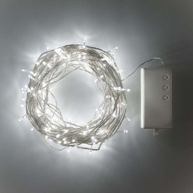 200 White LED Outdoor Battery Fairy Lights On Clear Cable by Lights4fun ...