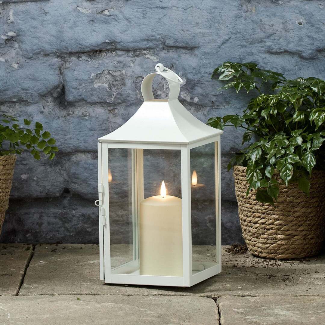 34cm Albury White Garden Lantern with TruGlow® Candle by