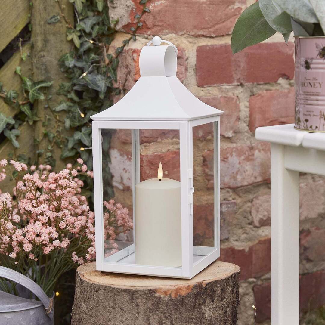 34cm Albury White Garden Lantern with TruGlow® Candle by