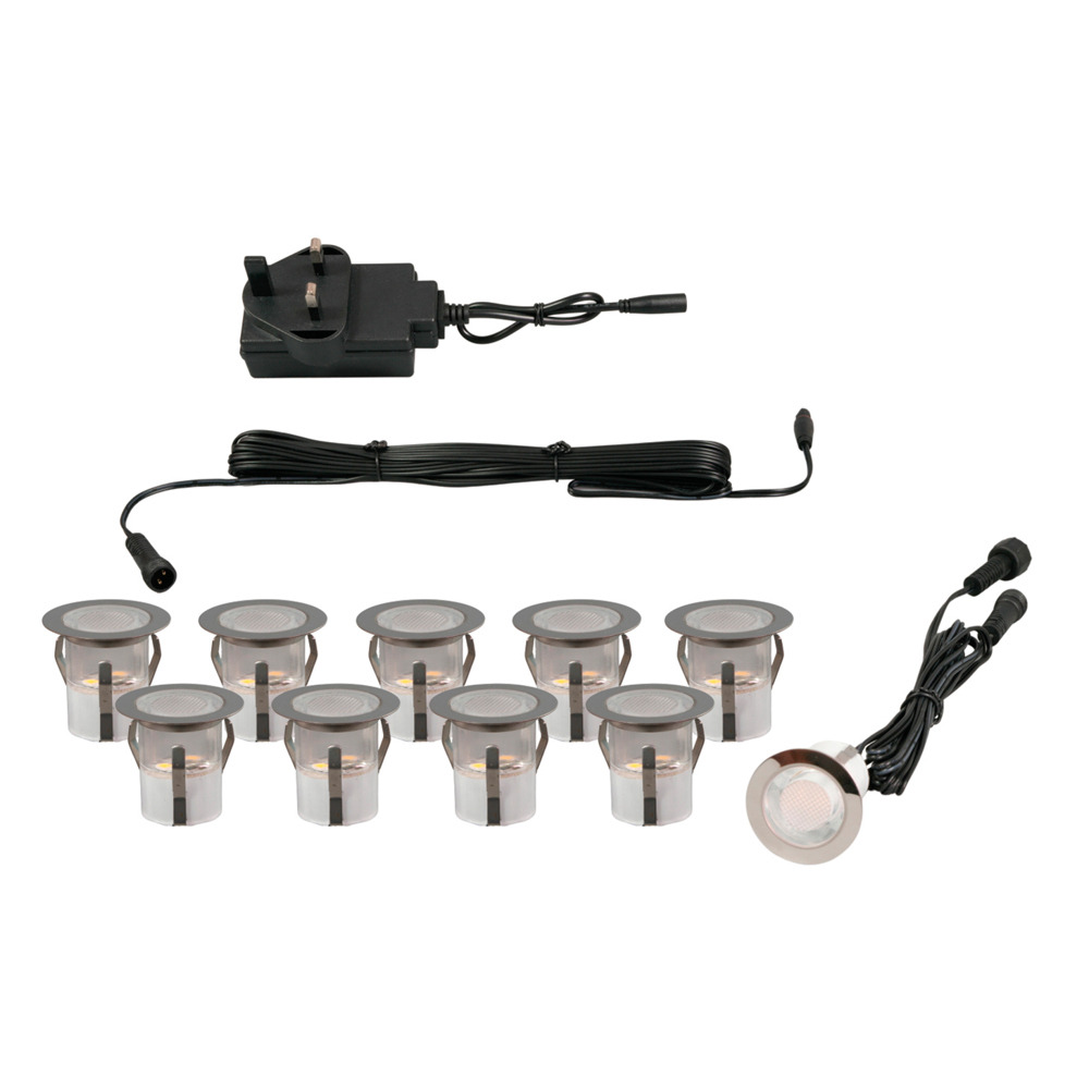 Pack of 10 Coleman 3cm Cool White LED Recessed Deck Lighting Kit Stainless Steel by litecraft