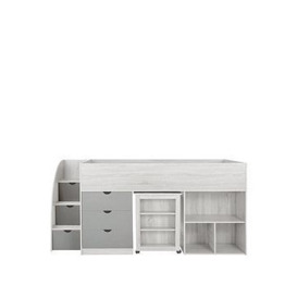 Mico Mid Sleeper Bed With Pull-Out Desk And Storage - Grained White/Grey - Bunk Bed With Standard Mattress