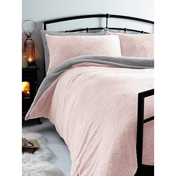 Silentnight Teddy Fleece Reversible Duvet Cover Set - Pink/Grey