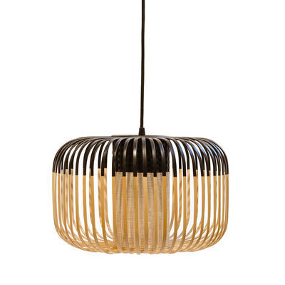 Bamboo Light S Outdoor Pendant - H 23 x Ø 35 cm by Forestier Black/Natural wood