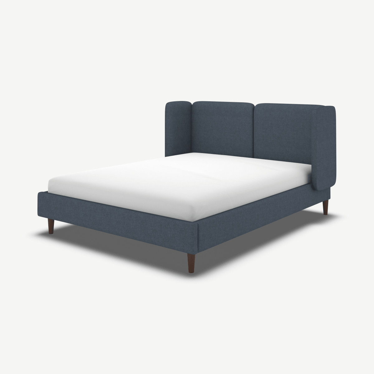 Romola King Size Bed, Shetland Navy Wool with Walnut Stain Oak Legs