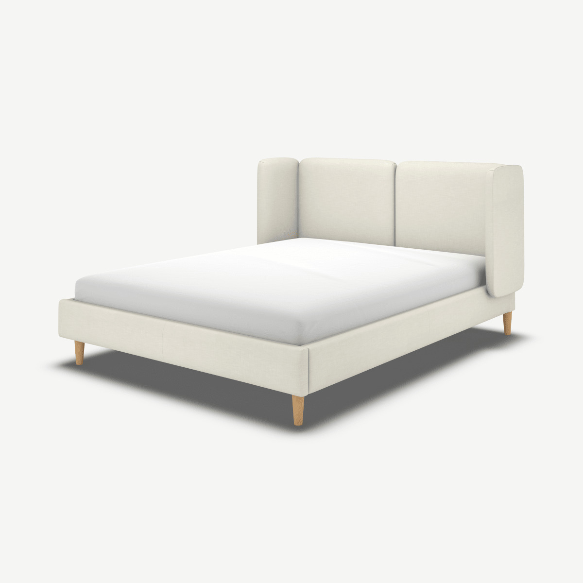 Romola King Size Bed, Putty Cotton with Oak Legs