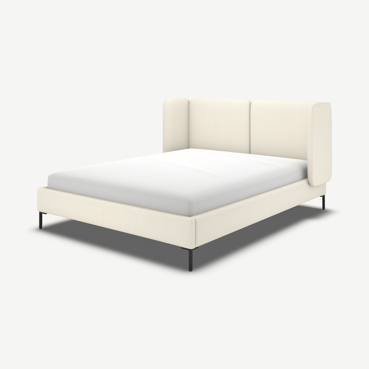 Romola Double Bed, Ivory White Boucle with Black Legs