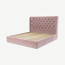 Romare Super King Size Bed with Storage Drawers, Heather Pink Velvet