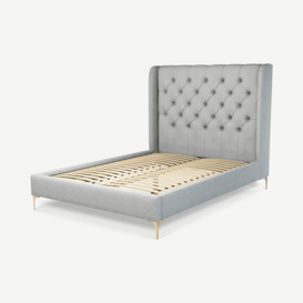 Romare Double Bed, Wolf Grey Wool with Brass Legs