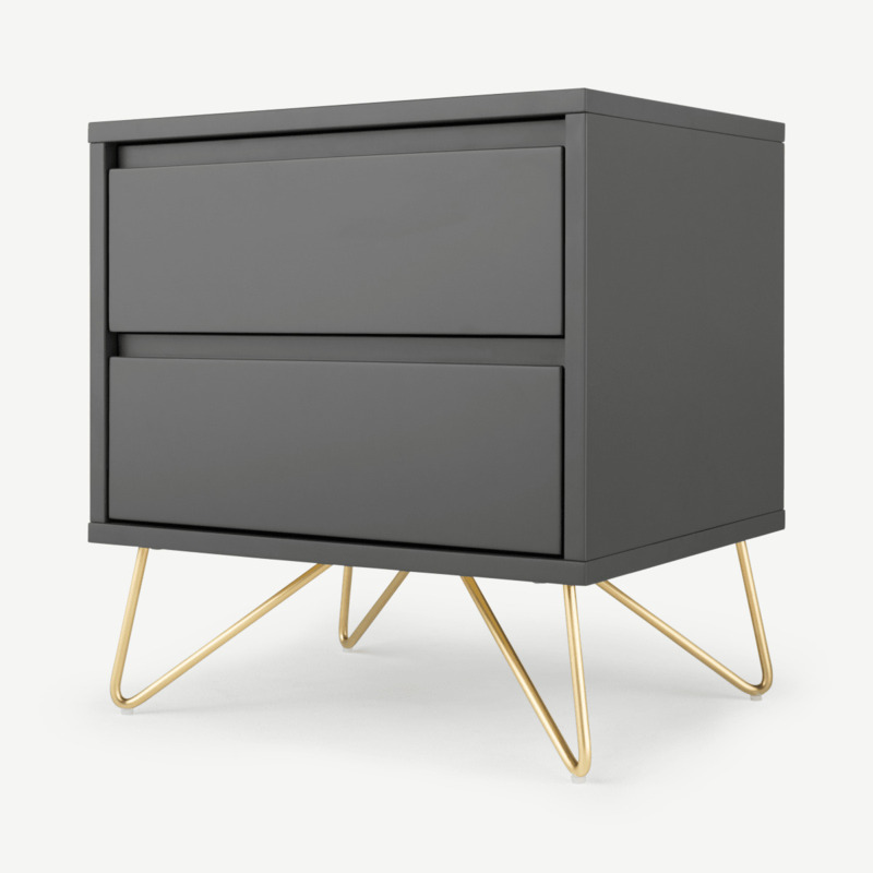 Elona Bedside Table, Charcoal and Brass by