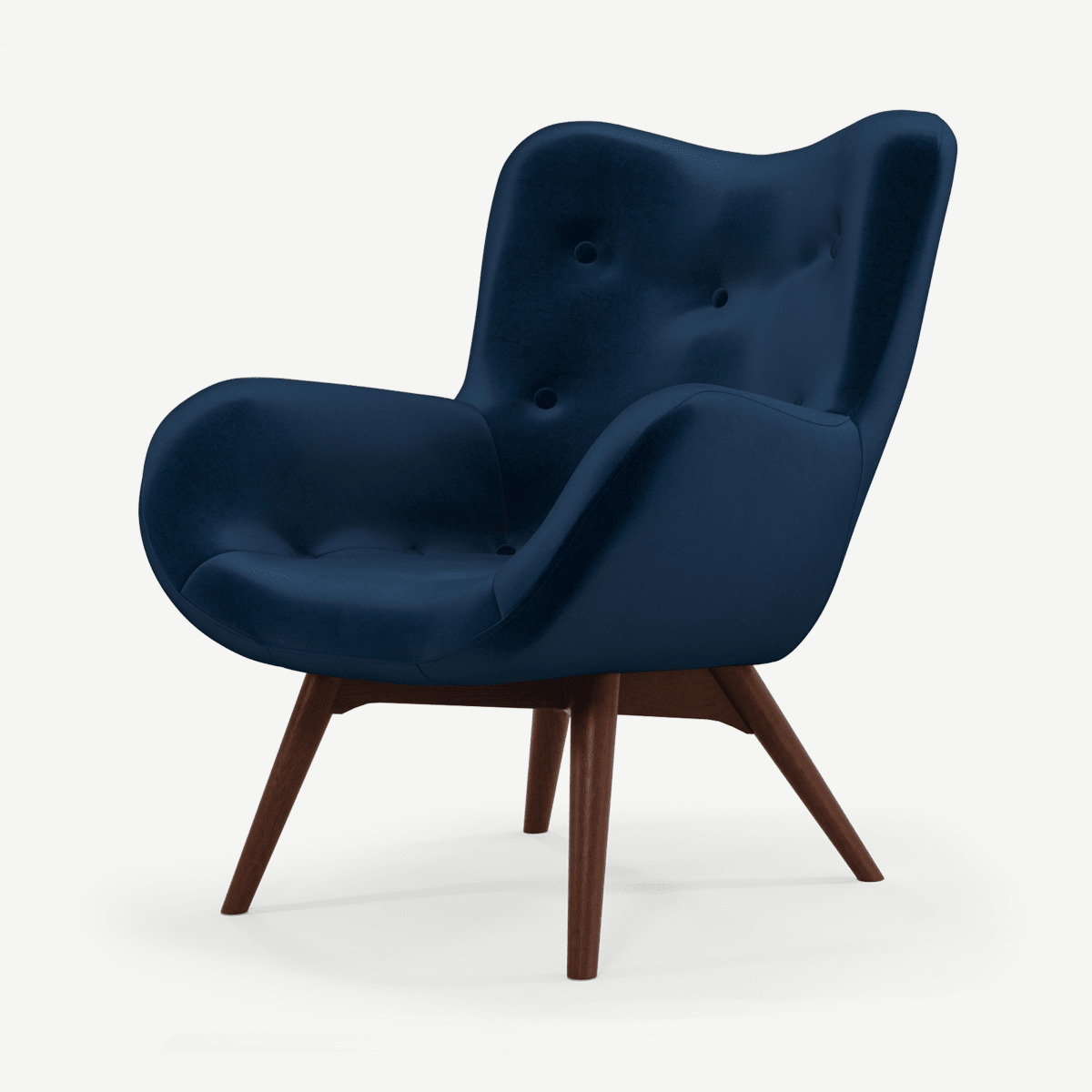 Doris Accent Armchair, Regal Blue Velvet with Dark Wood Legs
