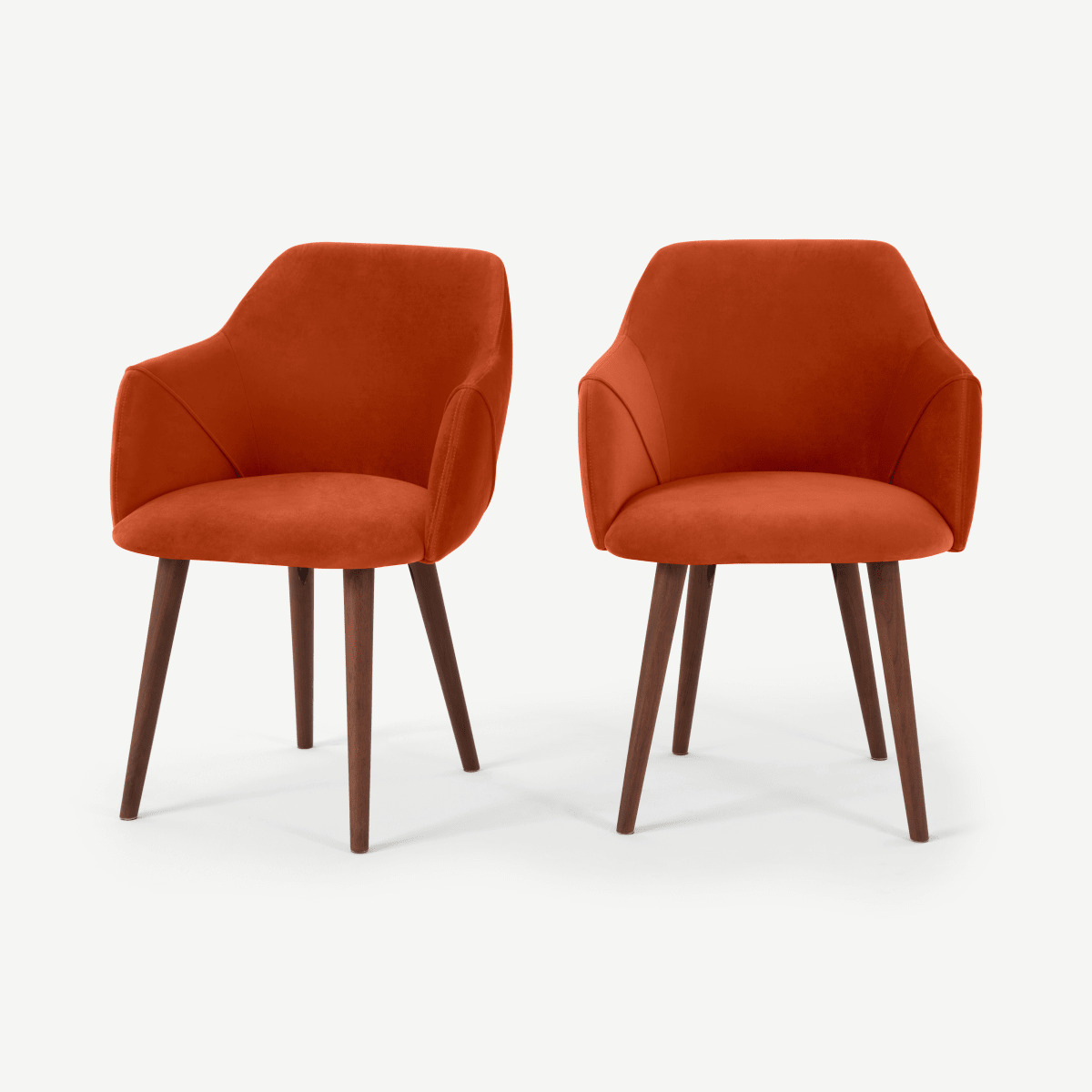 Lule Set of 2 Carver Dining Chairs, Flame Orange Velvet by
