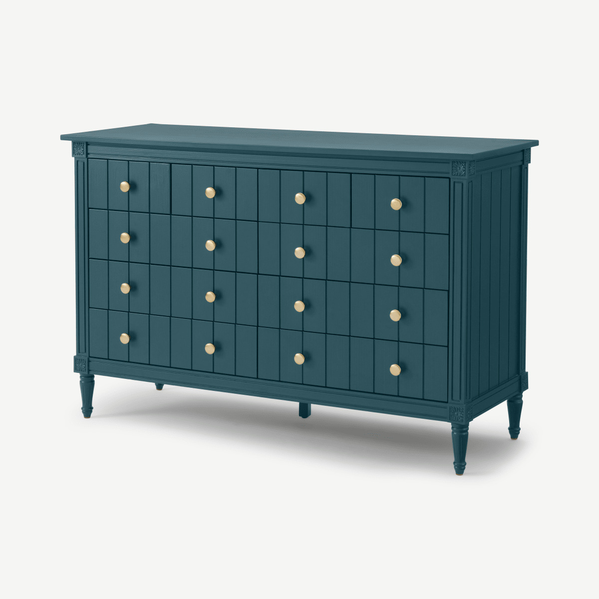 Bourbon Vintage Wide Chest Of Drawers, Petrol Blue & Brass