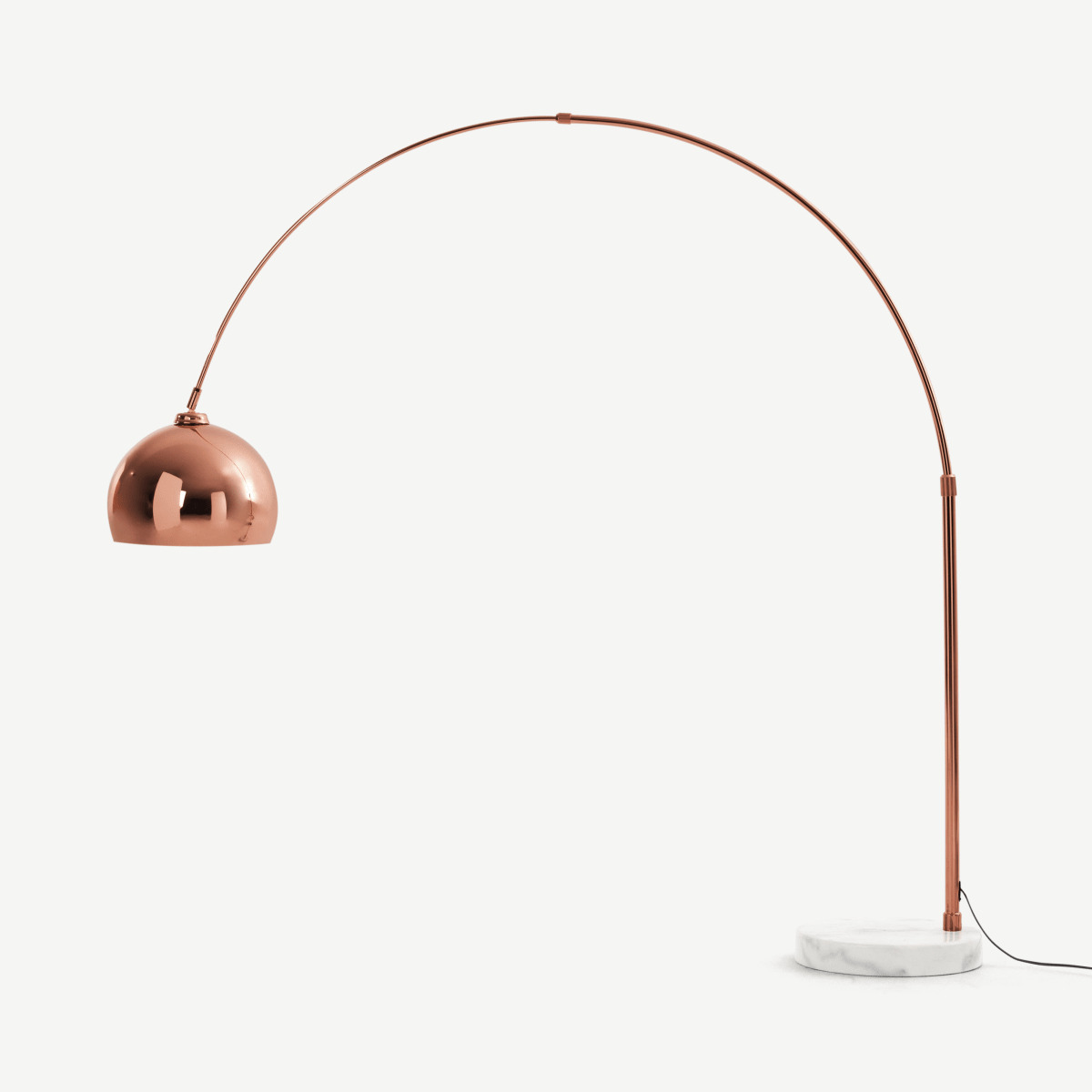 Bow Large Arc Overreach Floor Lamp, Copper & White Marble by