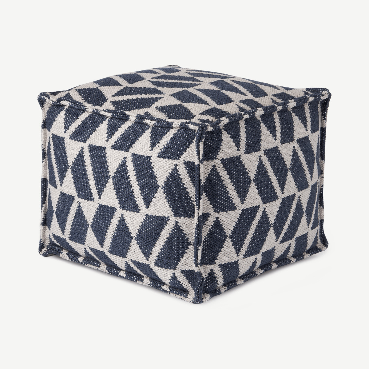 Oblique Indoor/ Outdoor Square Pouffe, Teal Blue & Grey Fabric
