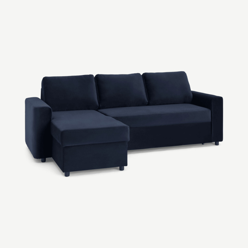Aidian Corner Sofa Bed with Storage, Regal Blue Velvet by
