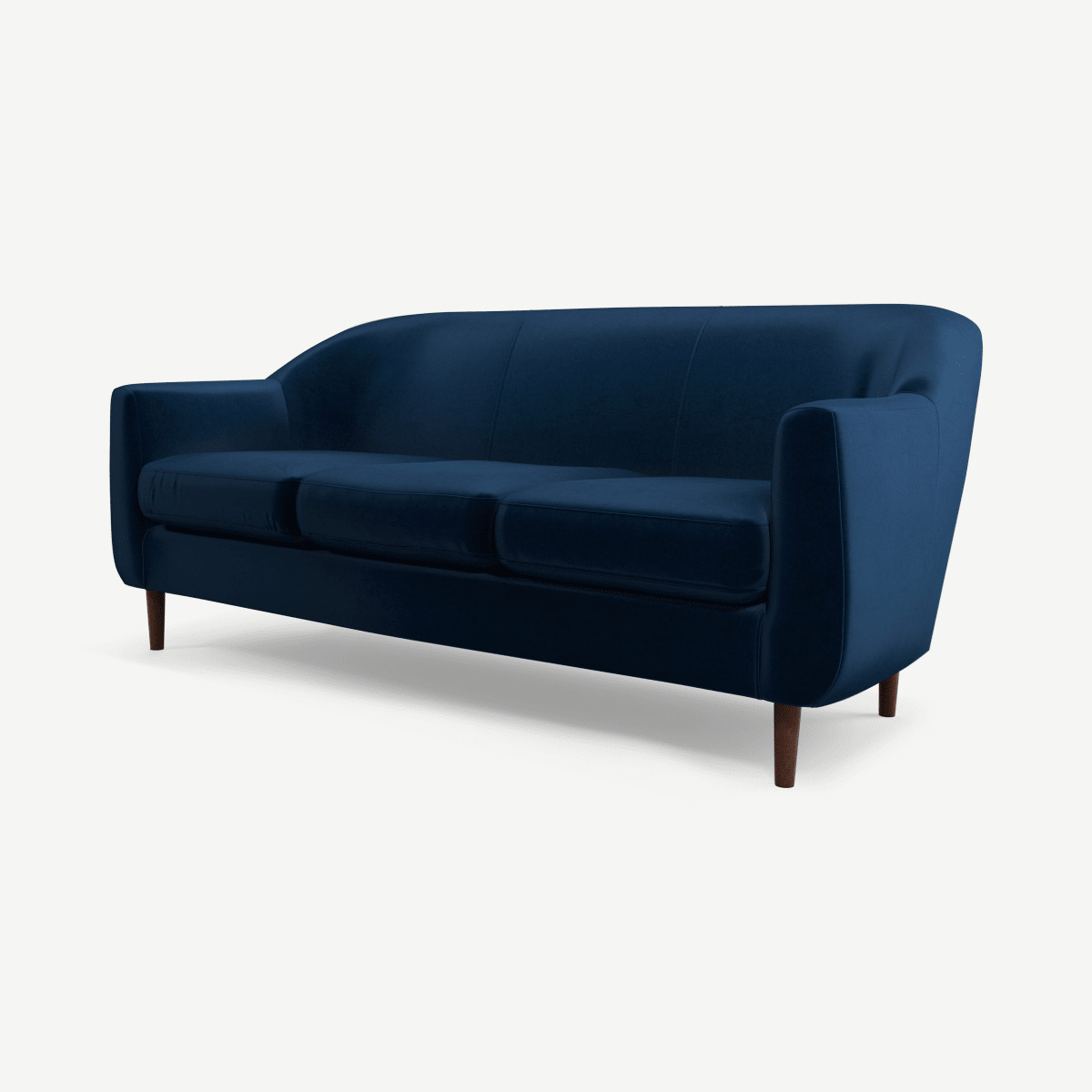 Tubby 3 Seater Sofa, Regal Blue Velvet with Dark Wood Legs by Made.com ...
