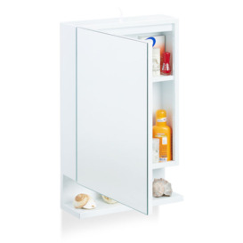 Bathroom Mirror Cabinet, 1 Door & Power Socket, Bathroom Wall Shelf, h x w x d: 55 x 35 x 12 cm, White - Relaxdays