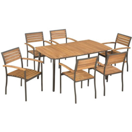 vidaXL Outdoor Dining Set Solid Acacia Wood and Steel 7 Piece - Brown