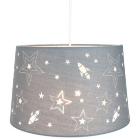 Happy Homewares - Fun Rockets and Stars Childrens/Kids Grey Cotton Bedroom Pendant or Lamp Shade by Grey