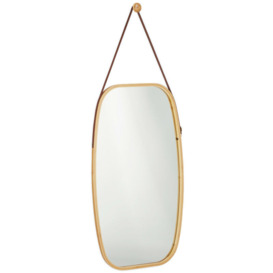 Oval Wall Mirror, Bamboo Frame, Decorative Mirror with an Adjustable Strap, Hallway, 76.5 x 43.5 cm, Natural - Relaxdays