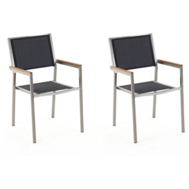 Set of 2 Modern Outdoor Garden Dining Chairs Fabric Steel Frame Black Grosseto - Black