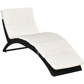 Outsunny Garden Rattan Sun Lounger Foldable Patio Recliner Chaise Chair Black