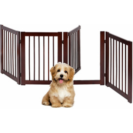 Wooden Dog Gate, Freestanding Foldable Pet Gates with Lockable Door, 360¡ã Flexible Hinges, 77cm Safety Barrier for Doorway Stairs - Costway