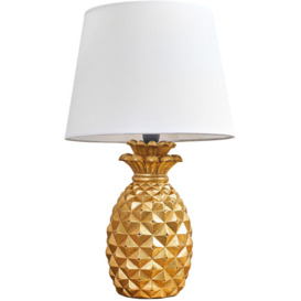 Minisun - Gold Pineapple Base Table Lamp Reading Light Lamphades - White - Including LED Bulb