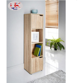 Oak 4 Cube Bookcase Shelving Unit 2 Doors Display Cabinet Wood Furniture - OAK