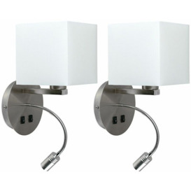 Square Shade Hotel Wall Lights Reading Light Twin Pack - No Bulb
