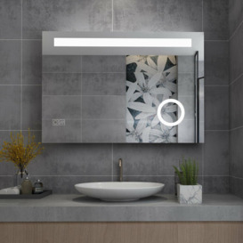 Lisa - 1000x700mm Led Bathroom Mirror With Shaver Socket Illuminated Backlit Light Up Mirror 3X magnifier Daylight Warm Light Dimmable Anti Fog