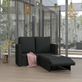 2 Piece Garden Lounge Set with Cushions Poly Rattan Black - Black - Vidaxl