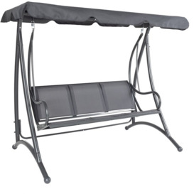 3 Seater Outdoor Swing Seat Bench Chair Hammock w/ Canopy -Grey - Grey - Charles Bentley